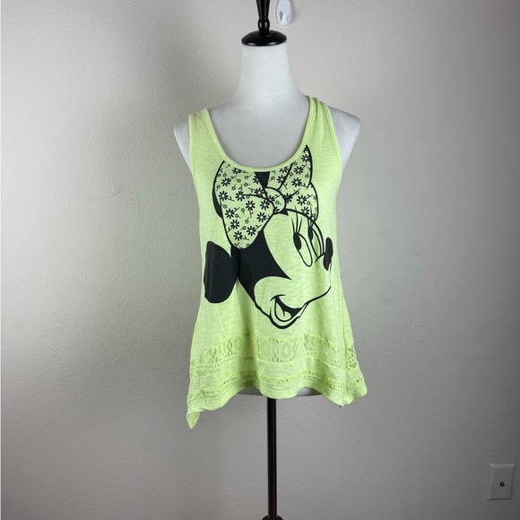 Disney‎ Minnie Mouse Tank Top Neon Green Lace Hem Women’s Size L - Picture 2 of 13